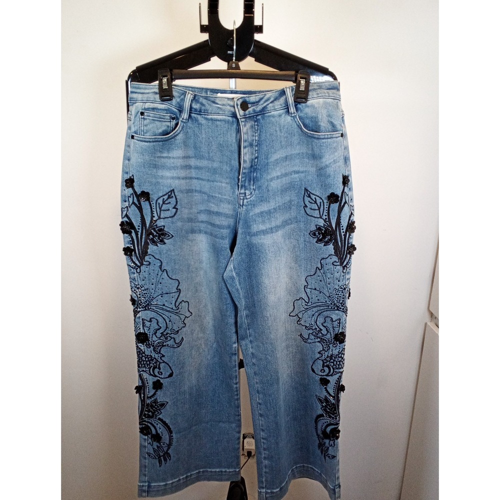 Women's Tribal Jeans Wide Ankle‎ Boyfriend Embroidery Size 12 28-in Inseam